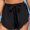Cross Hem Belted Black Beach Shorts