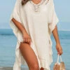 Ruffle Patchwork Tie Back Beige Cover Up -AquaLina Store 328196 P 16796269586444