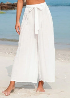 Bowknot White Tie Front Beach Pants