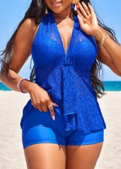 Lace High Waisted Royal Blue Tankini Set -AquaLina Store 328611 P 16808633418074