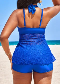 Lace High Waisted Royal Blue Tankini Set -AquaLina Store 328611 P 16808633419871