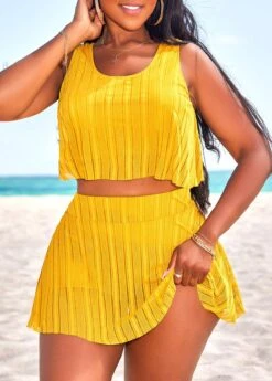 Layered High Waisted Yellow Bikini Set -AquaLina Store 328617 P 16822452548064