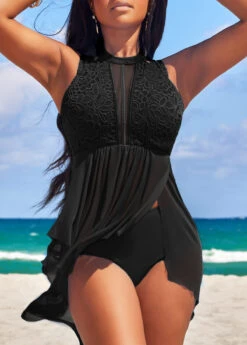 Lace High Waisted Black Swimdress And Panty