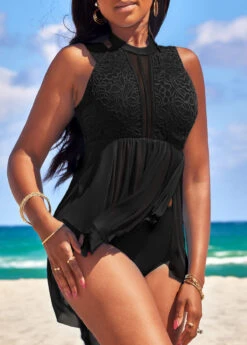 Lace High Waisted Black Swimdress And Panty -AquaLina Store 328892 P 16783592757642
