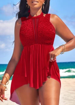 Lace High Waisted Red Swimdress And Panty -AquaLina Store 328893 P 16783591977764