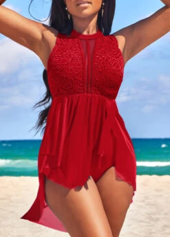 Lace High Waisted Red Swimdress And Panty -AquaLina Store 328893 P 16783591979573
