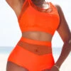 Mesh Patchwork High Waisted Orange Bikini Set -AquaLina Store 329076 P 16857047437220