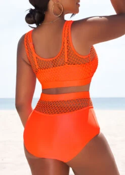 Mesh Patchwork High Waisted Orange Bikini Set -AquaLina Store 329076 P 16857047438681