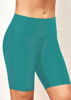 Mid Waisted Turquoise Wide Waistband Swimwear Shorts -AquaLina Store 330085 P 1681899390838