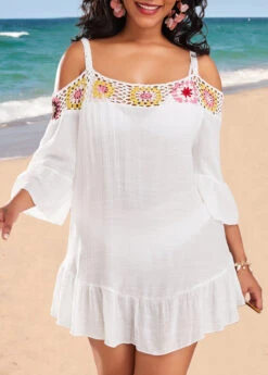 Weave Patchwork Cutout White Cover Up