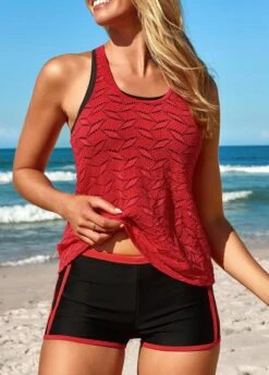 Two Piece Mid Waisted Red Tankini Set -AquaLina Store 330950 P 16872499392196