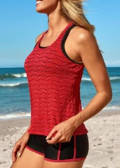 Two Piece Mid Waisted Red Tankini Set -AquaLina Store 330950 P 16872499398212