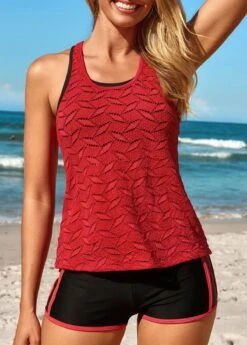 Two Piece Mid Waisted Red Tankini Set -AquaLina Store 330950 P 16872499399024