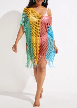 Tassel Multi Stripe Print Cover Up -AquaLina Store 332889 P 16838870436774